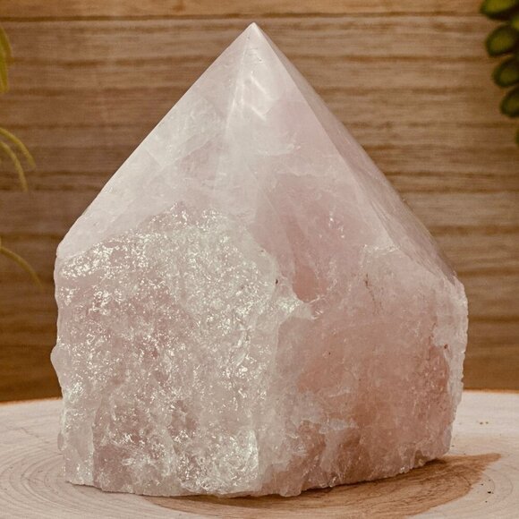 Rose Quartz Crystal Generator Point with a Rough Base Polished Point - 534g - Picture 8 of 15
